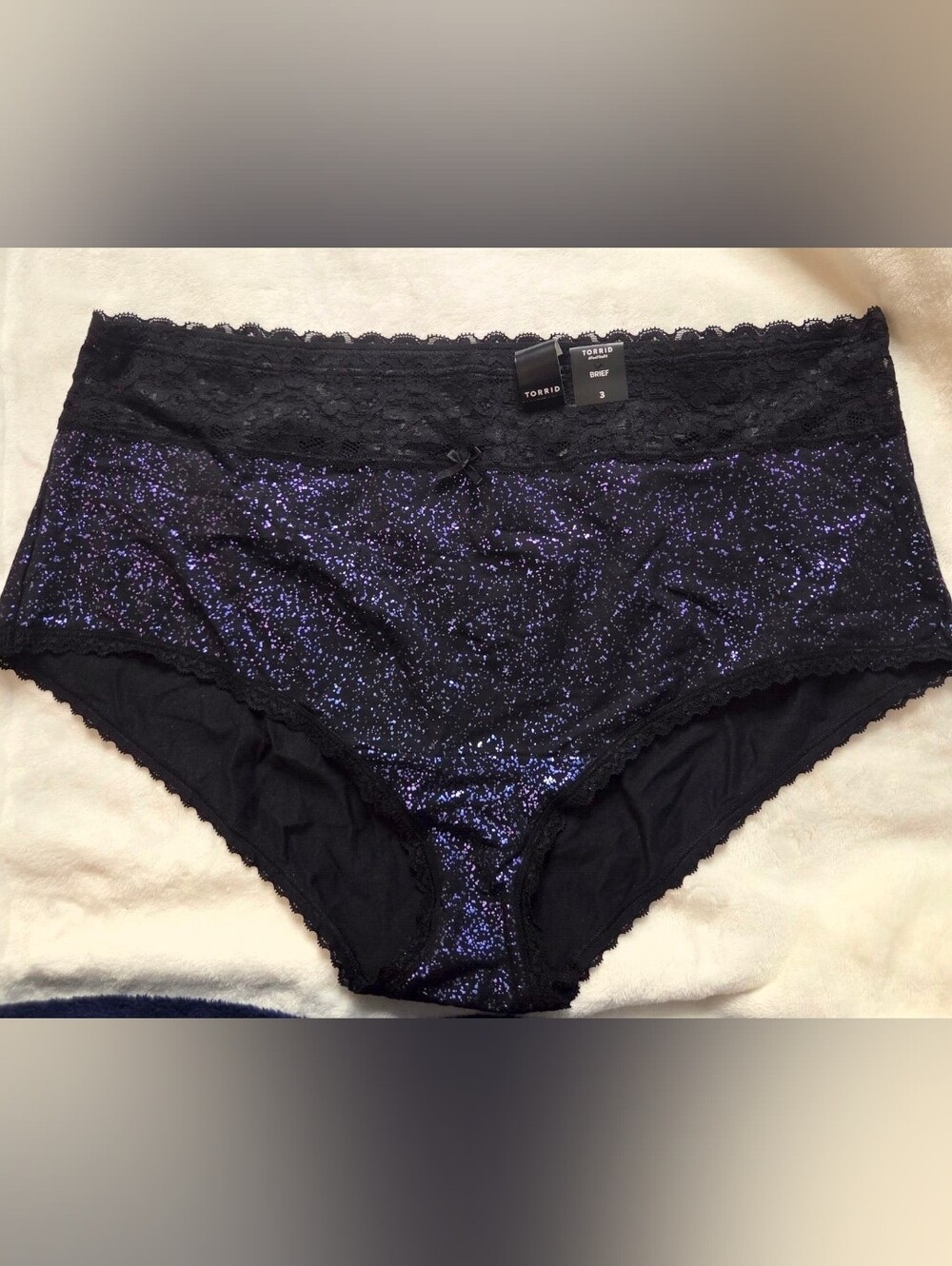 NWT Torrid Cotton Mid Rise Brief Lace Trim Panty Black Purple Size 3 3X Plus ♡